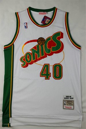 Maillot De Basket Seattle Supersonics Shawn Kemp 40 Engrener Retro Blanc